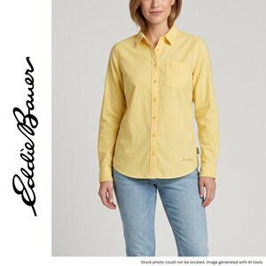 Eddie Bauer Women's Medium Pastel Yellow Button Up Blouse Long Sleeve Roll Tab